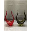 Image 1 : Pair of Art Glass Blown Glass Decoratons Green and Red 7x12" Unmarked