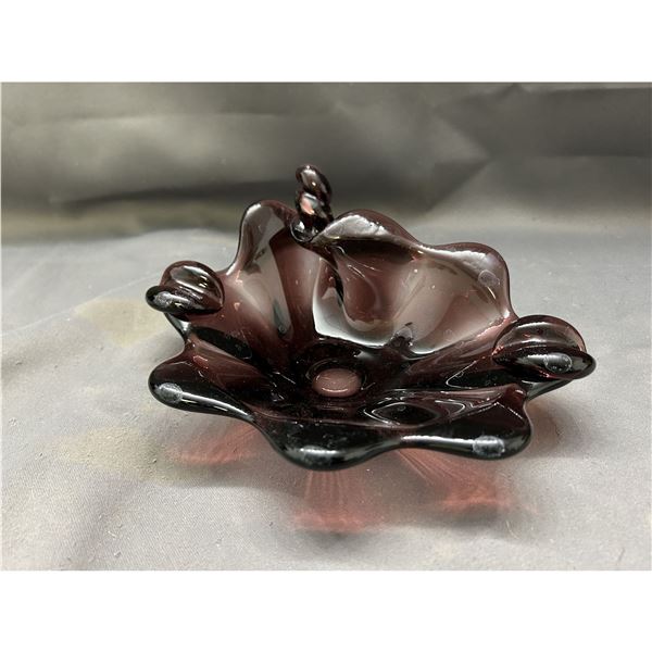 Art Glass Blown Glass Ash Tray Dark Purple 9" wide