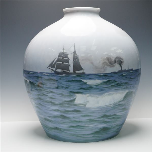 Bing & Grondahl Monumental Vase by Elias Petersen, Seascape Ship