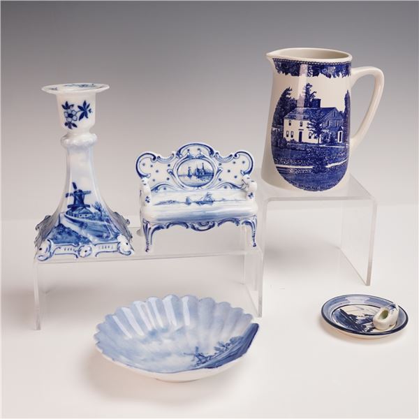 5pc Blue and White Porcelain Collection of Tableware Pieces