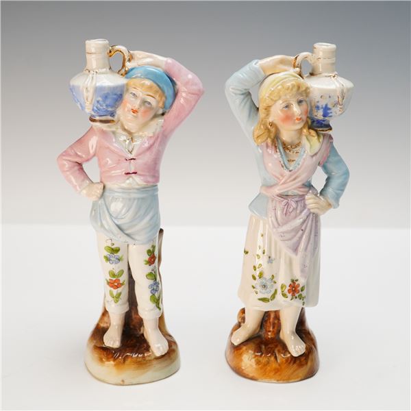 2pc Conta & Boehme Porcelain Spill Vases, Boy & Girl with Jugs