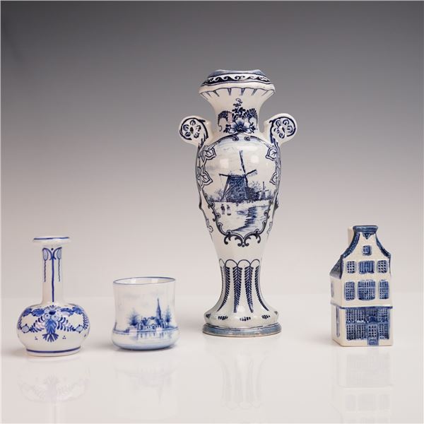 4pc Collection of Delft Blue and White Vases and Miniatures