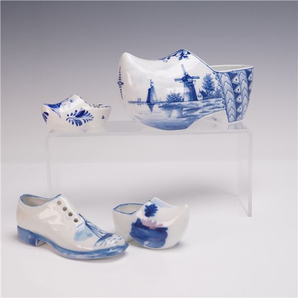 4pc Vintage Delft Blue Ceramic Shoes