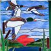 Image 2 : Mallard Ducks in Flight Stained Glass Panel Signed Ray 1989