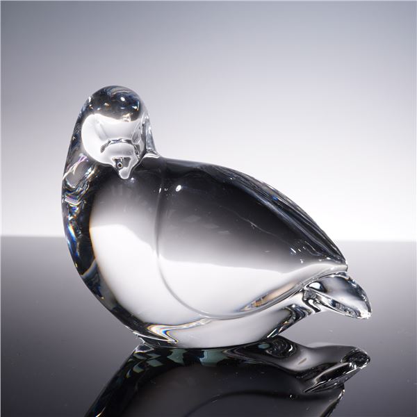 Val St. Lambert Crystal Figurine, Bird, Signed De Sousa