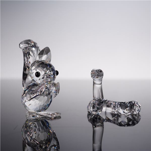2pc Swarovski Crystal Figurines, Long Ears Squirrel and Zodiac Snake