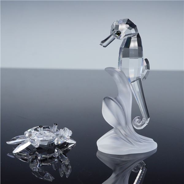 2pc Swarovski Silver Crystal Figurines, Seahorse and Mini Crab