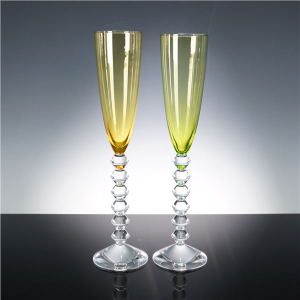 2pc Baccarat Vega Flutissimo Crystal Champagne Topaz Flutes, Original Box
