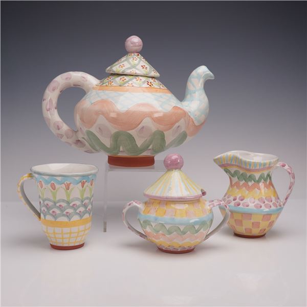 4pc MacKenzie-Childs Ceramic Tea Set for One with Lids