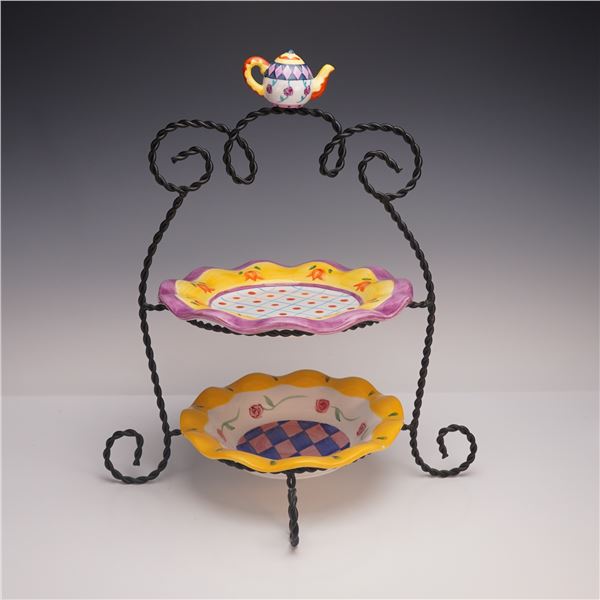 3pc Himark Porcelain Two Tier Serving Stand with Plates