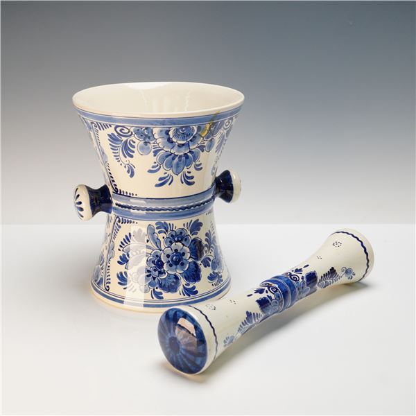 2pc Delft Decorative Mortar and Pestle, Blue and White