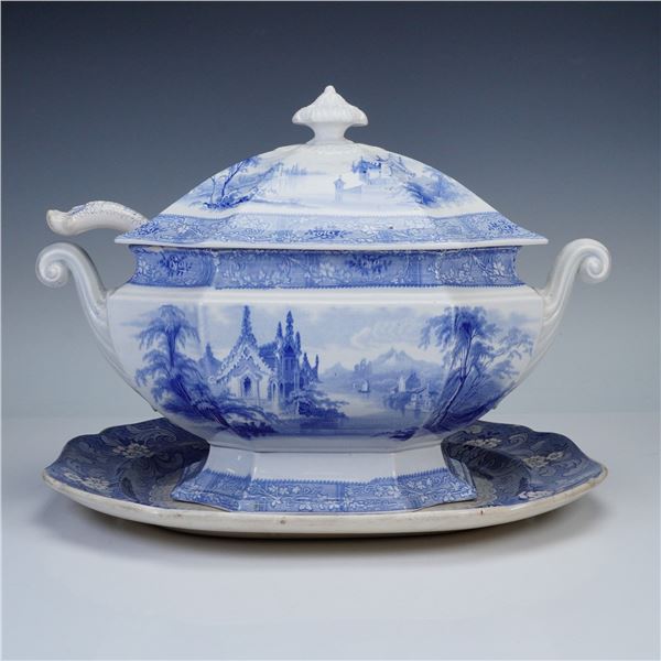 4pc Antique Blue & White Transferware Serving Pieces