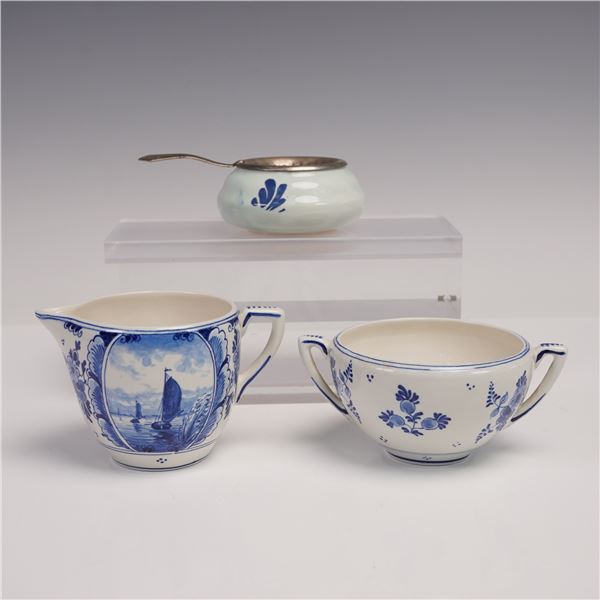 4pc Delft Antique Blue Ceramic Teaware, Sugar Bowl