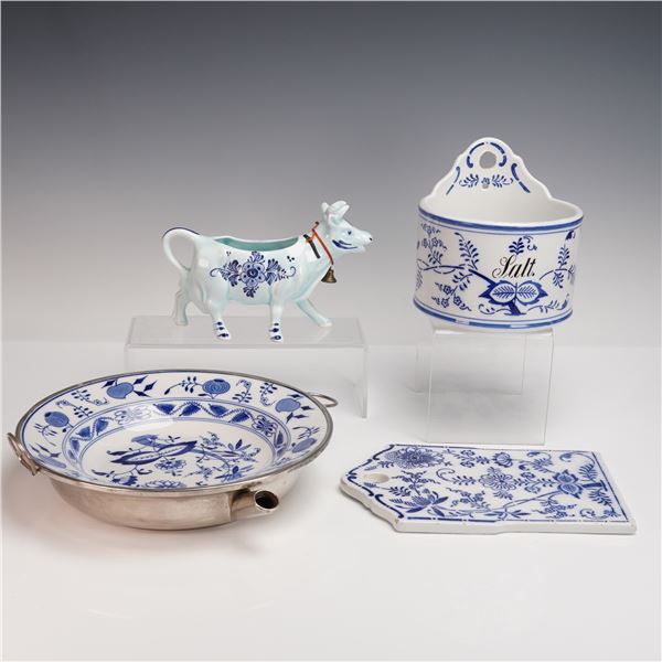 4pc Porcelain Bavaria Kitchen Ware, Blue and White Onion Pattern
