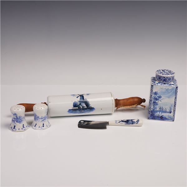5pc Delft Vintage Blue Ceramic Kitchenware