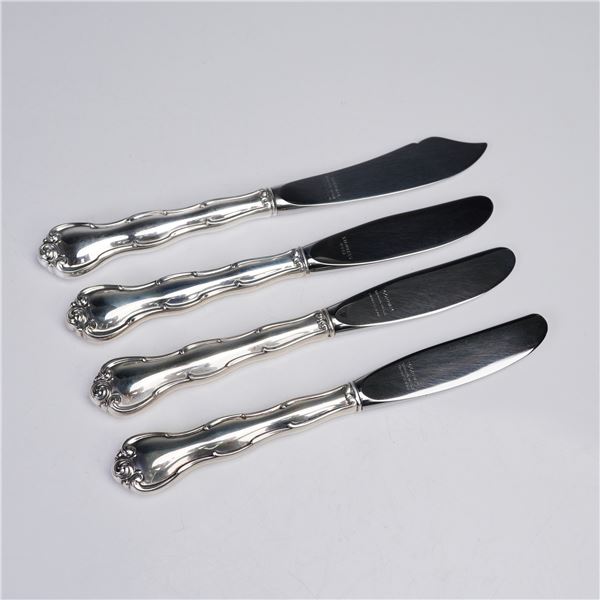 4pc Gorham Sterling Silver and Stainless Steel Rondo Butter Knives