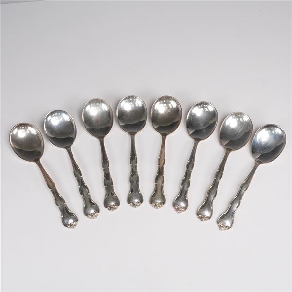 8pc Gorham Sterling Silver Rondo Pattern Round Bowl Soup Spoons