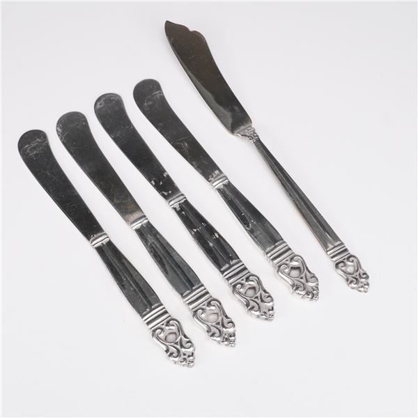 5pc International Silver Sterling Silver Butter Knives