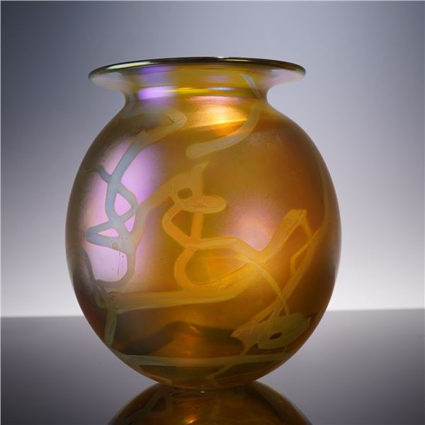 Robert Eickholt Iridescent Glass Vase, Signed