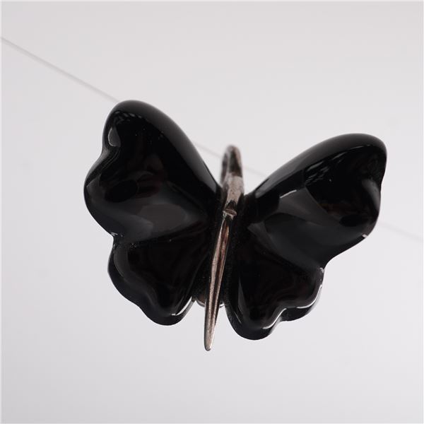 Lalique Black Butterfly Brooch with Sterling Silver Accent