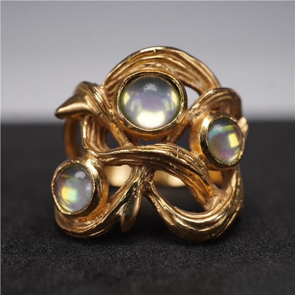 Lalique Gold-Plated Ring with Iridescent Cabochons