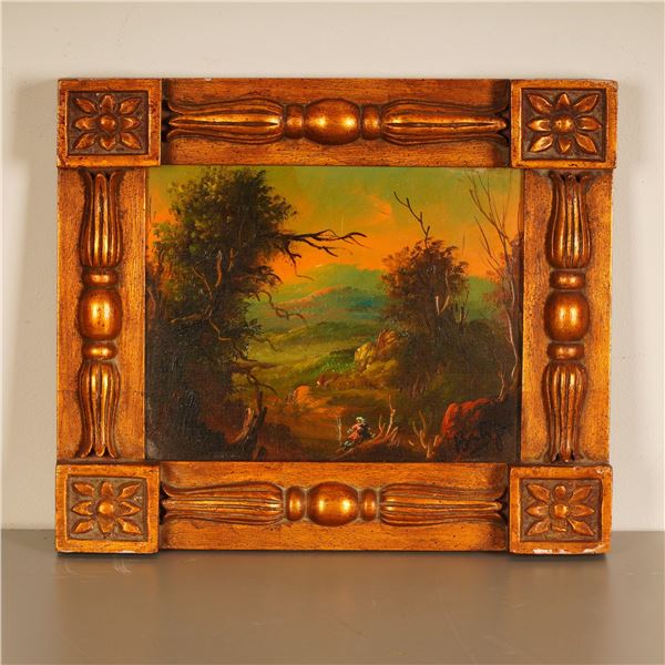 Hudson River School Inspired Oil on Canvas, Golden Hour Landscape, Signed