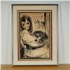 Image 1 : Boutin, Watercolor, Ink & Pastel on Paper, Portrait of Girl w/ Dog, Signed