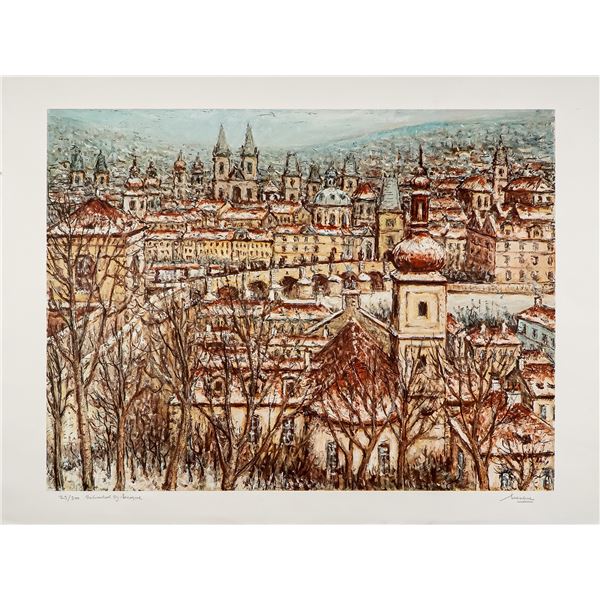 Alois Lecoque, Hand-Signed Limited Edition Lithograph, View of Prague