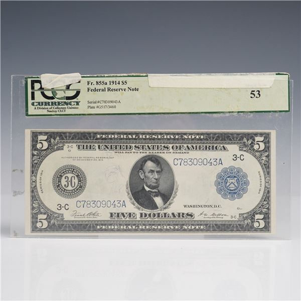 1914 $5 U.S. Federal Reserve Note PCGS Graded 53