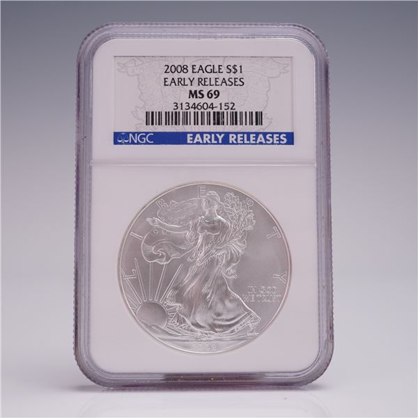 2008 American Silver Eagle Early Release Dollar Coin NGC Graded MS 69