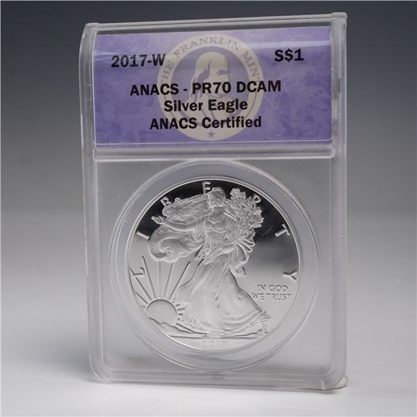 2017-W American Silver Eagle Type 1 Dollar ANACS Graded PR 70 DCAM