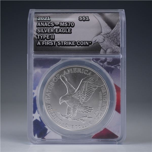 2021-W US 1oz Silver Eagle ANACS MS70 (T-2) First Strike Burnished
