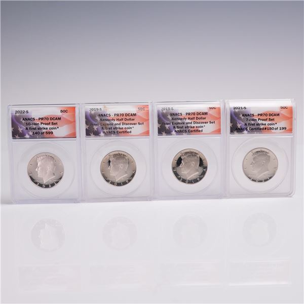 4pc 2019-S, 2021-S, & 2022-S Kennedy Half Dollars ANACS Graded PR 70 CAM