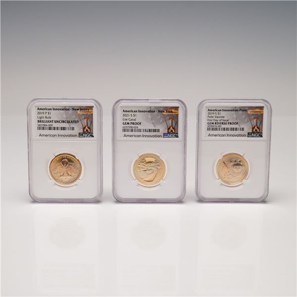 3pc 2019-S, 2019-P & 2021-S American Innovation Dollar Coins NGC Graded