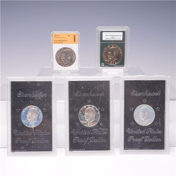 5pc 1971-1978 Graded and Slabbed Eisenhower Dollar Coins