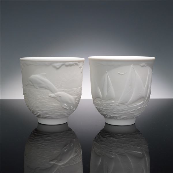 Pair of Lladro Candle Holders, Dolphins at Play and Sailing the Seas