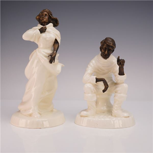 2pc Minton Bone China and Bronze Travelers Tails & Sea Breezes Figurines