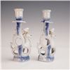Image 2 : 2pc Flow Blue Delft-Style Blue and White Ceramic Candleholders w/Gilding