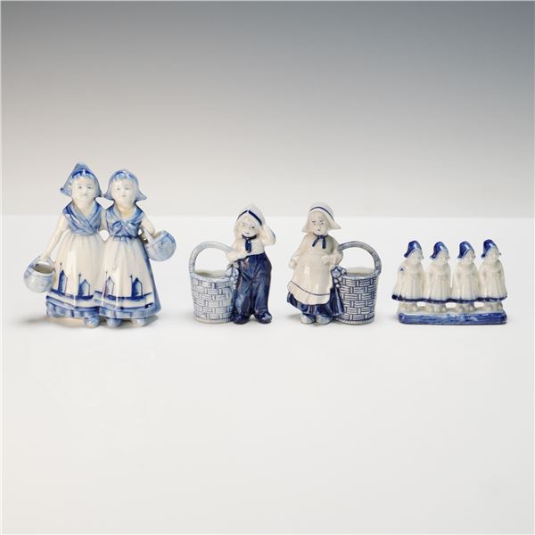 4pc German and Delft Porcelain Grouping with Match Holders