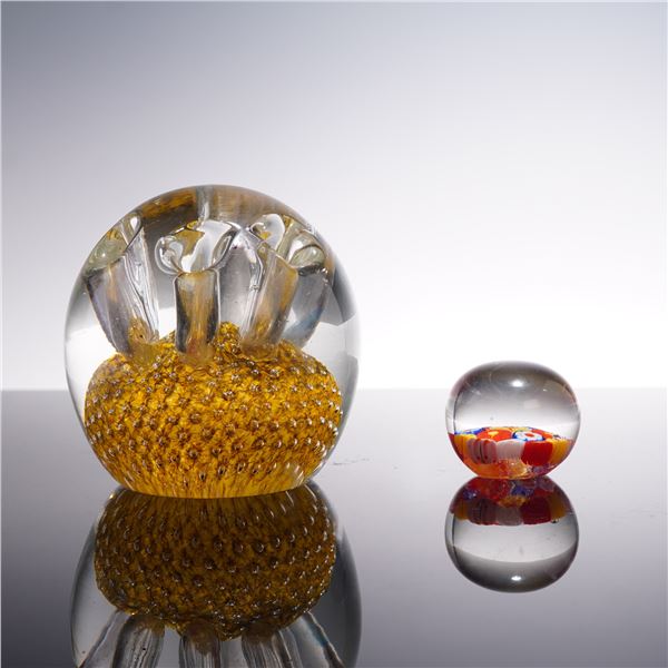 2pc Fratelli Toso Flower Frog Paperweight & Millefiori Paperweight