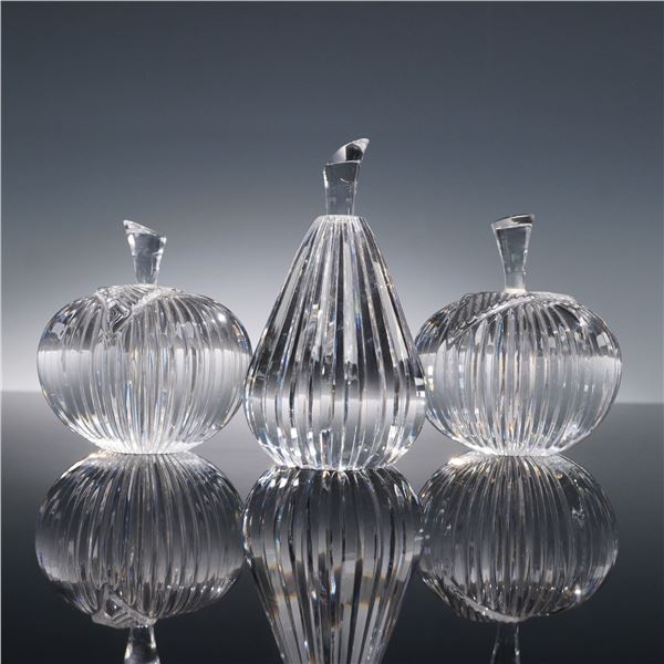 3pc Waterford Crystal Paperweights, Fruit Grouping