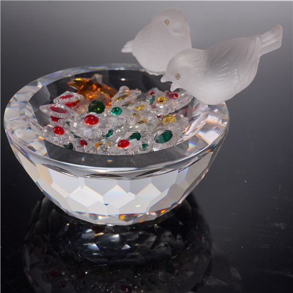 2pc Swarovski Crystal Figural Bird Bath 010029 with Extras