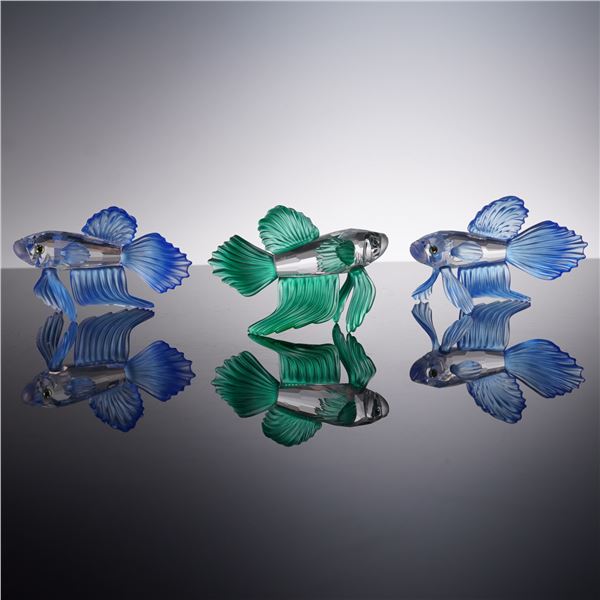 3pc Swarovski Crystal Figurines, Siamese Fighting Fish, Blue and Green