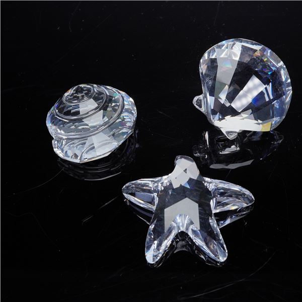 3pc Swarovski Crystal Paperweights, Top Shell, Scallop, Starfish
