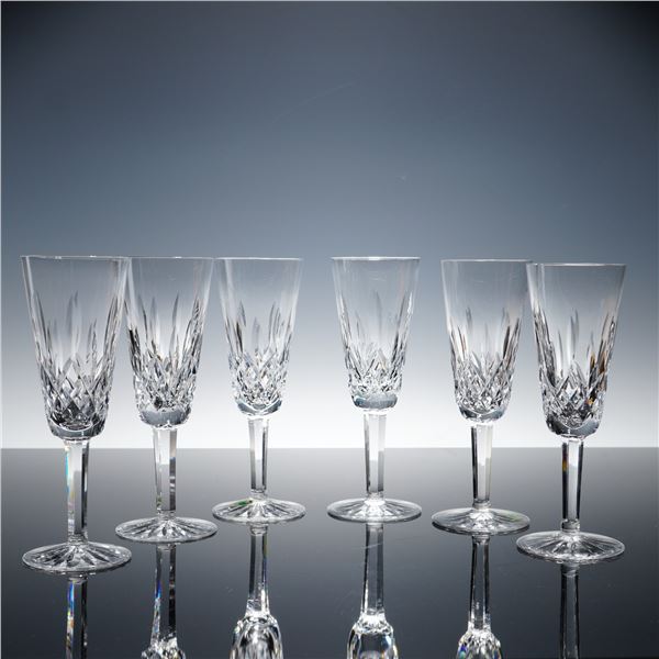 6pc Waterford Lismore Crystal Fluted Champagne Glasses