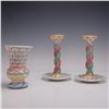 Image 1 : 3pc MacKenzie-Childs Ceramic Vase and Candle Holders
