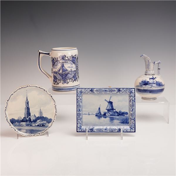 4pc Collection of Delft Blue and White Tin-Glazed Earthenware Pieces