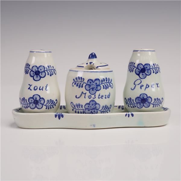 4pc Delft Blue Painted Condiment Set