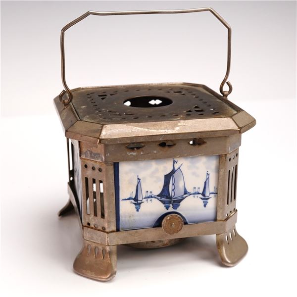 Antique Dutch Style Porcelain & Metal Lantern with Windmill Design