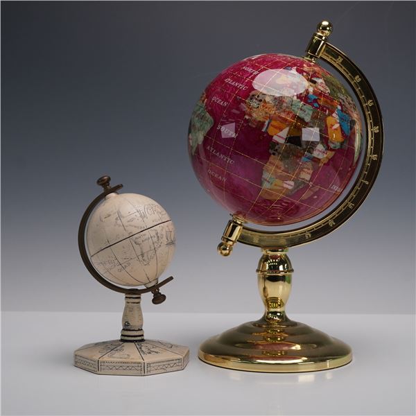 2pc Pair of Decorative Globes - Comoy's Miniature & Gemstone Inlaid Globes